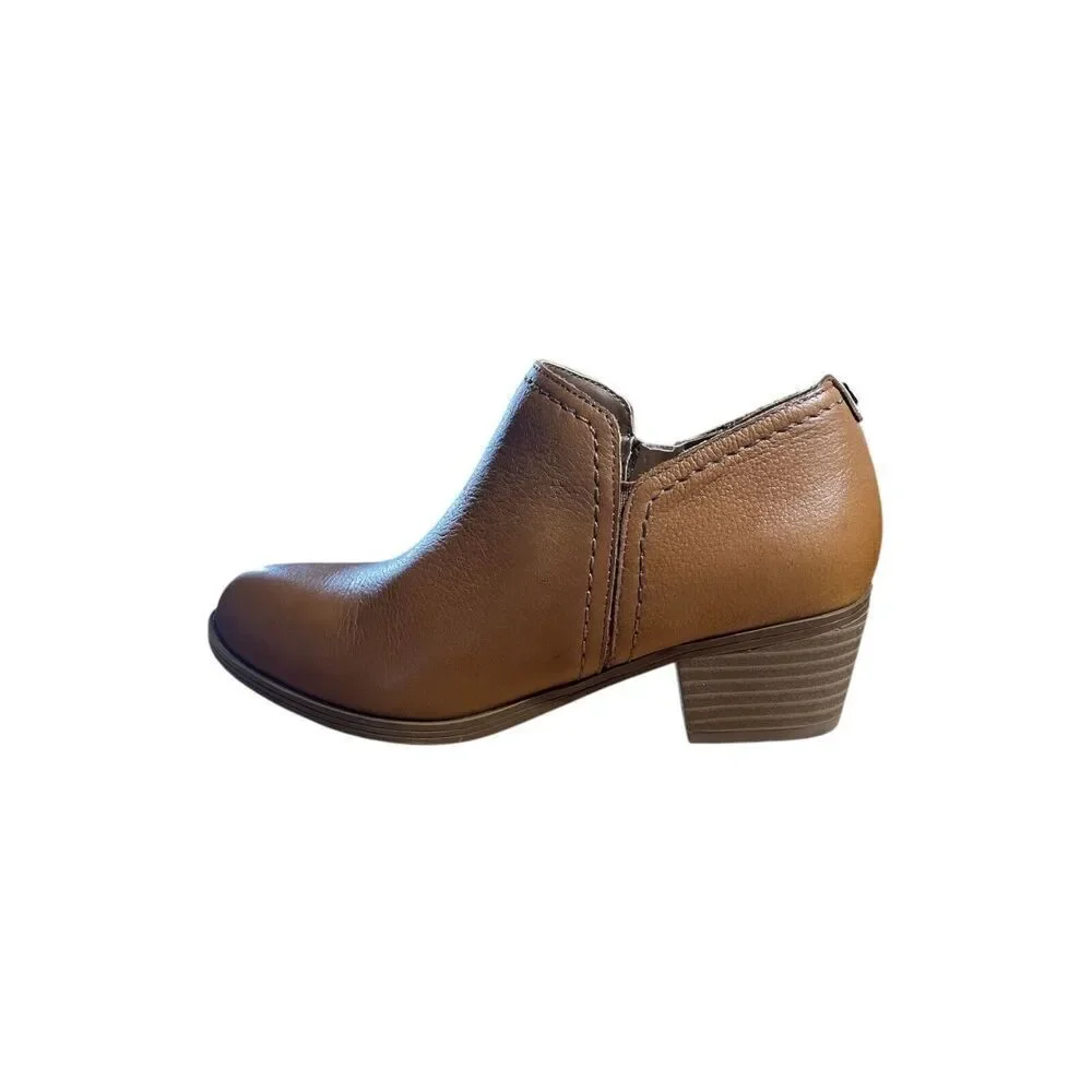 Naturalizer Zarie Block Heel Brown, Cinnamon Leather Bootie  Size 6.5M